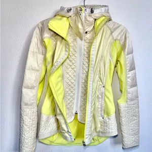 Lululemon Yellow Cream Down Ski Jacket Sz 6 Hooded Water Resistant Luxe Warm thumbnail 9