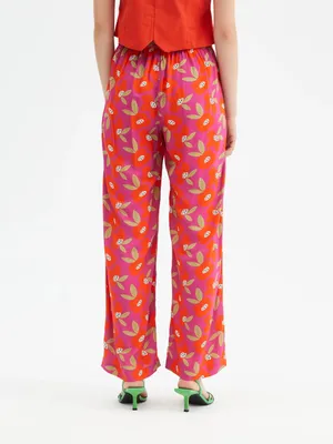 Compañía Fantástica Womens Printed Floral Wide Leg Pants Pink Orange Multi Boho thumbnail 3