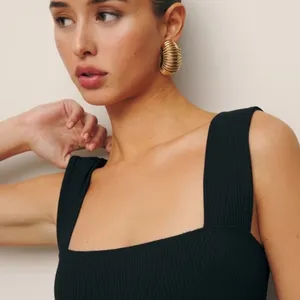 REFORMATION Cassi Black Knit Ribbed Square Neck Sleeveless Slit Midi Dresss thumbnail 5