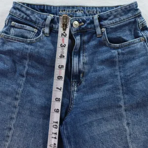 American Eagle Womens Wide Leg Jeans Blue Medium Wash Front Seam Raw Hem Size 26 thumbnail 6