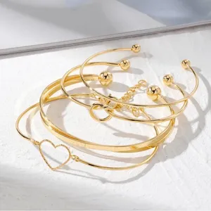 Set of 4 Stackable Gold Bracelets, Love Knot Bracelets and Heart boho jewelry thumbnail 4