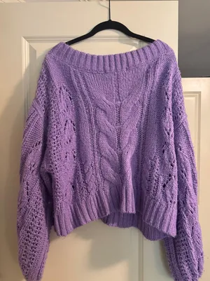 Mustard Seed Purple Cable Knit Sweater thumbnail 2
