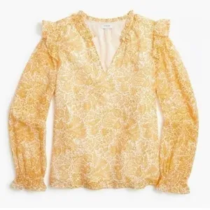 J.Crew Yellow Floral Long Sleeve V-Neck Ruffle Blouse Top small thumbnail 1