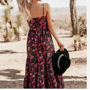 NWOT Fore Floral Tiered Boho Maxi Dress Cut Out Large Cotton Cotagecore thumbnail 7