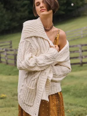 Pilcro Chunky Cable-Knit Cardigan Sweater Fisherman Preppy Coastal Grandmacore thumbnail 8