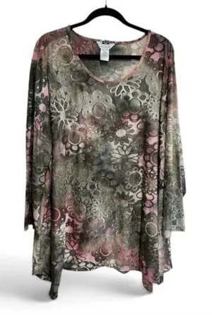 Multiples Tunic Top Womens Size 3X Burn Out Floral Print Lagenlook NWT thumbnail 1
