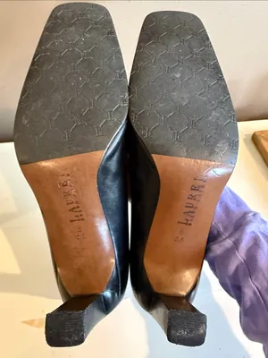Ralph Lauren LAUREN RL Classic Black Leather Square-Toe Pumps 8AA Preppy Old Money Minimalist thumbnail 10