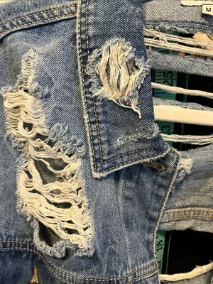 Cello Light Blue Distressed shredded Oversized Jean Jacket thumbnail 4