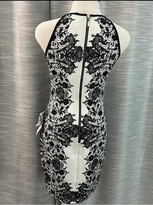 B Darlin White Halter Mini Dress with Black Lace Print thumbnail 5