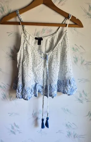 Forever 21 White Flowy Tank Top S thumbnail 1