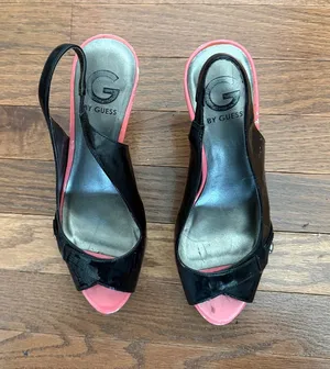 G by Guess Black Heels with Pink Accents Open-Toe Slingbacks thumbnail 1