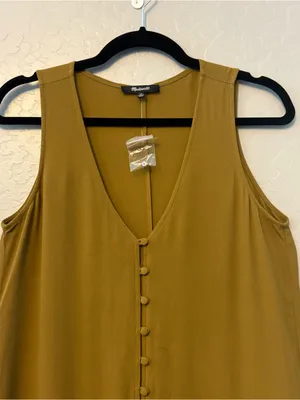 Madewell heather button down sleeveless sheath dress in spiced olive XS NWOT thumbnail 3