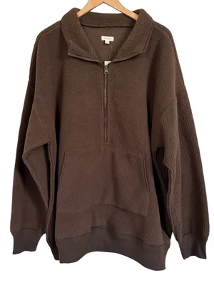 Pilcro Anthropologie Half Zip Sherpa Fleece Pullover Chocolate Brown XL NWT thumbnail 4