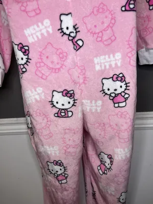 Hello Kitty One Piece Pajamas Womens XL Pink Hooded Fleece One-piece Sleepwear thumbnail 9