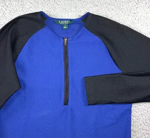 Lauren Ralph Lauren Active Top Womens Small Blue Black‎ Waffle 1/4 Zip Pullover thumbnail 1