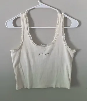Roxy Lace Trim Cream Crop Top Tank thumbnail 1