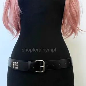 Black Y2K Triple Row Pyramid Studded Belt, Fits 26 to 35 Inches, X7GA1383 thumbnail 3