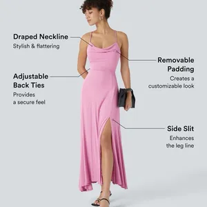 Halara Backless CrissCross Slit Midi Dress Lace Up Long Cowl Neck Pink Lilac NWT thumbnail 3