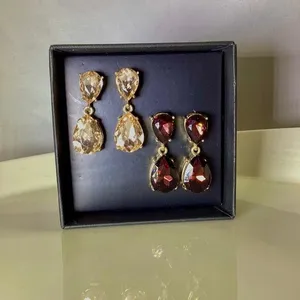 Crystal Drop Earrings, 2 pairs Gold thumbnail 1
