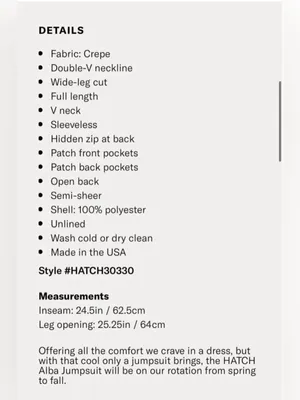 Hatch The Alba Jumpsuit Black Sleeveless V-Neck Maternity Size 0XS (0-2) thumbnail 10