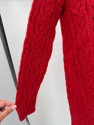 Ralph Lauren Red Cable-Knit cowl neck Cardigan S open front wool mohair angora thumbnail 6