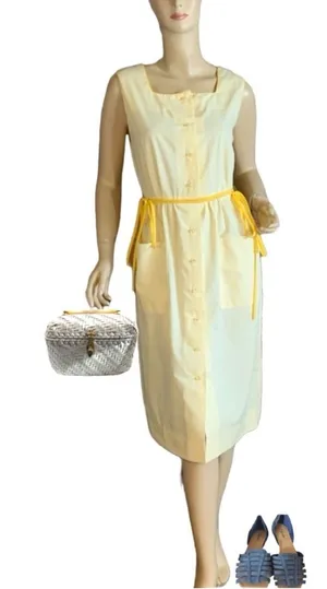 Vintage 1980'S Tanner Pale Yellow Sleeveless Shirt Dress With Belts (6) thumbnail 1