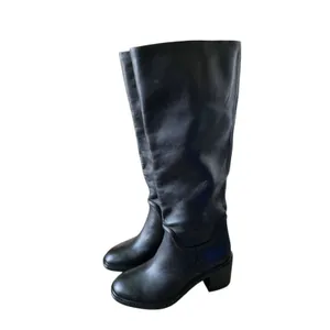 Vince Leather Tall Boots Black Block Heel Size 6 Almond‎ Toe NEW thumbnail 3
