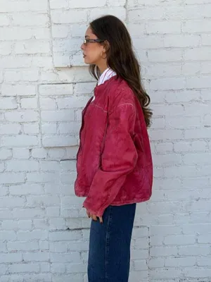 Vtg Missani Le Collezioni Red Lambskin Leather bomber jacket Sz M men’s Zip Burnished GUC thumbnail 3