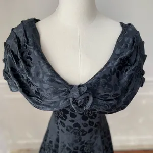 Vintage 80s 90s Off Shoulder Jacquard Short Dress Goth Black Green XS thumbnail 3