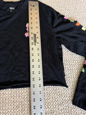 Vans Off The Wall Crop Top Long Sleeve Shirt Black Small Multi-Color Check NEW thumbnail 4