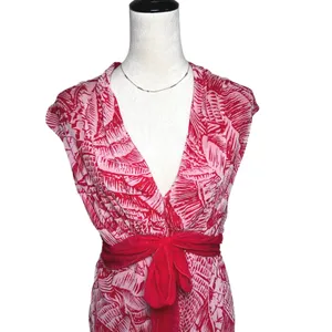 Jonathan Martin Red Silk Tropical Palm Print Resortwear Vacation Midi‎ Dress 16 thumbnail 4
