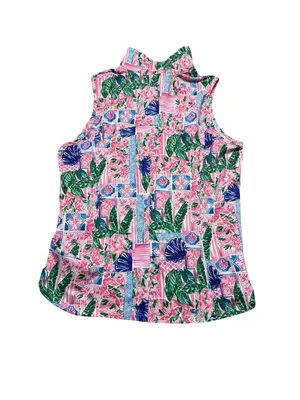 🌴 Stella Parker Sport Tropical Floral Quarter Zip Sleeveless Top Size M 🌴 thumbnail 4