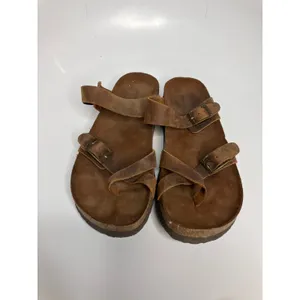 Mountain Sole Sandals Women 10 Brown Good Leather Toe Loop Buckle Slide thumbnail 2
