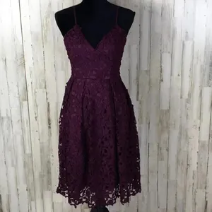 Love...Ady Lace Fit Flare Lined Purple Dress NWT v6x thumbnail 3