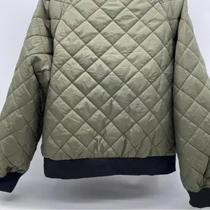 Zeagoo Women’s Green Khaki Quilted Bomber Jacket Black Bibbed neck Trim/Cuffs-L thumbnail 9