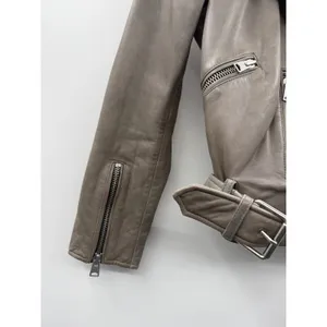 AllSaints Balfern Leather Biker‎ Jacket Women's Size 0 Taupe Moto Fall Edgy thumbnail 8