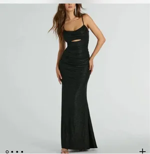 Black maxi bodycon dress with cut-out detail Windsor Harley Sleeveless Cutout Bodycon Glitter Formal Dress thumbnail 1