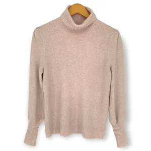 J.Crew M Heathered Pink Extra-Soft Yarn Puff-Sleeve Turtleneck Sweater Knit Top thumbnail 2
