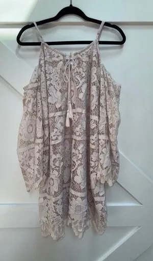 Xhilaration Lace Cold-Shoulder Dress in Light Taupe thumbnail 1