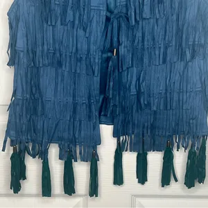 V Christina Faux Suede Fringe Blue Vest Size S Festival Ready Boho thumbnail 4