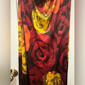 Alice + Olivia Silk V-Neck Halter Top Maxi Dress Red Orange Roses Size Large thumbnail 9