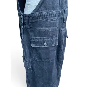 American Eagle Denim Bib Overall Maxi Dress Large Black Utility Cargo Pocket 90s thumbnail 7