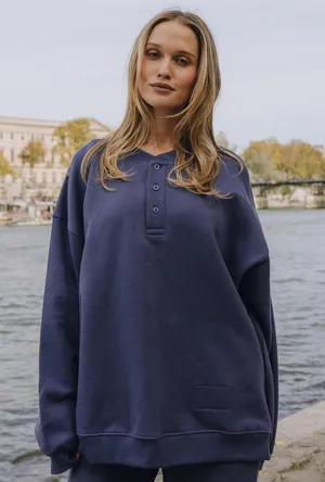 Daily Drills Oversized Fleece Henley Navy XS/S NWT thumbnail 1