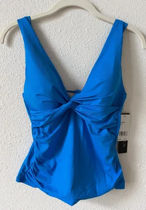 La Blanca Island Goddess Twist Tie Black Tankini Swim Top Blue Size 4 Modest thumbnail 1