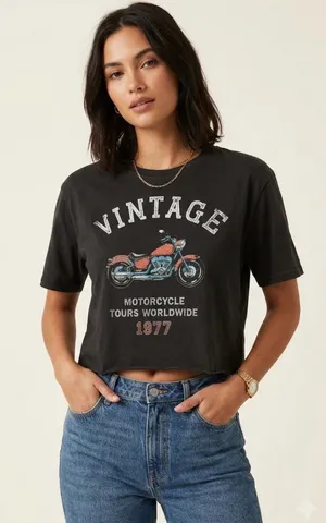 Zutter Vintage Graphics Grunge Revival Motorcycle 100% Cotton Cropped Tee medium thumbnail 1