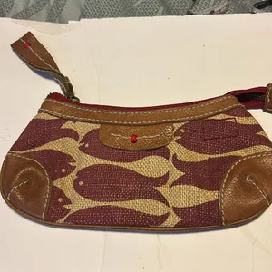 Gap Red And Tan Leather Fish Wristlet Super Cute Preloved thumbnail 2
