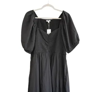 Baltic Born 1X Stefania Midi‎ Dress Black Smocked Puff Sleeve Wedding Guest NEW thumbnail 3