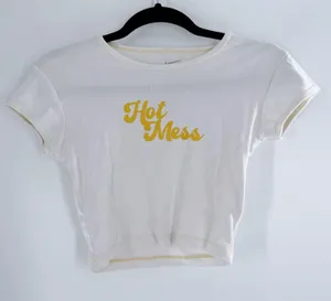 Hot Mess Alix Earle Off White Graphic Baby Tee Cropped T-Shirt Size Small thumbnail 1
