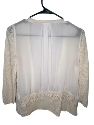 Gimmicks By BKE Cream Crochet Lace Chiffon Open Knit Boho Open Front Cardigan thumbnail 5