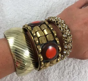 LG Gold Brick Egyptian Ancient Wrist Cuff Bangle thumbnail 1